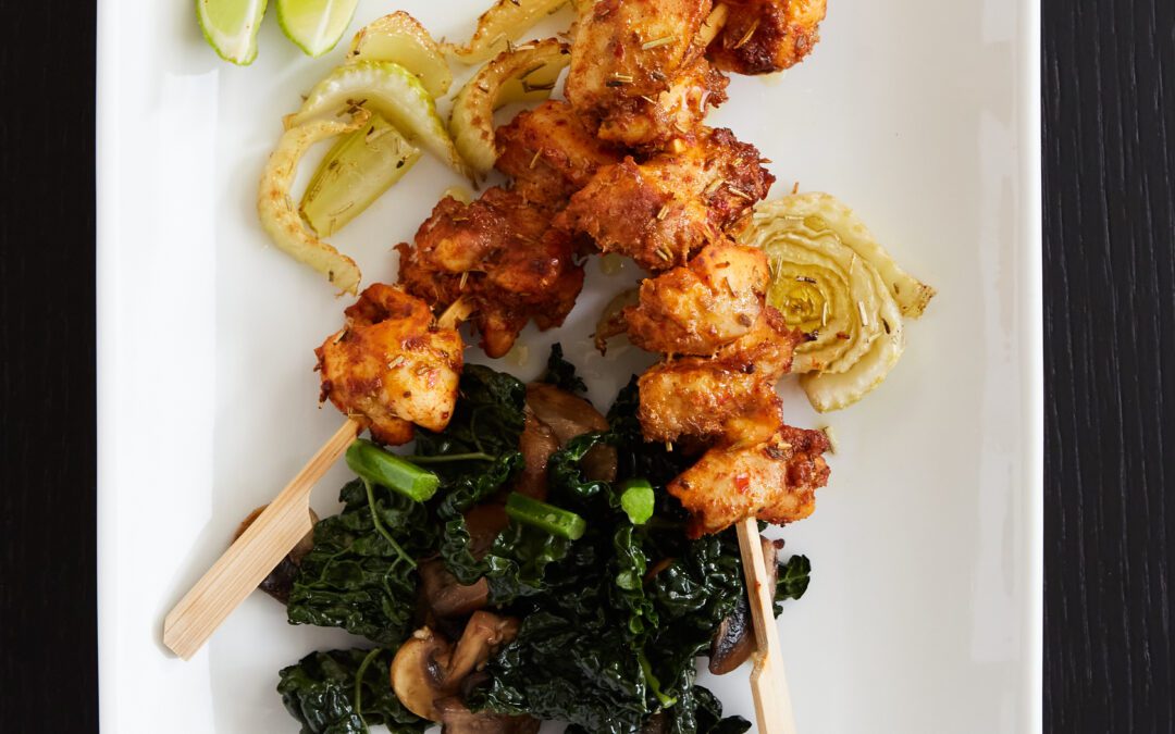 Chipotle Chicken Skewer and Celeriac Chips